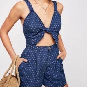 Free People Take Me Somewhere Pattern Denim Romper